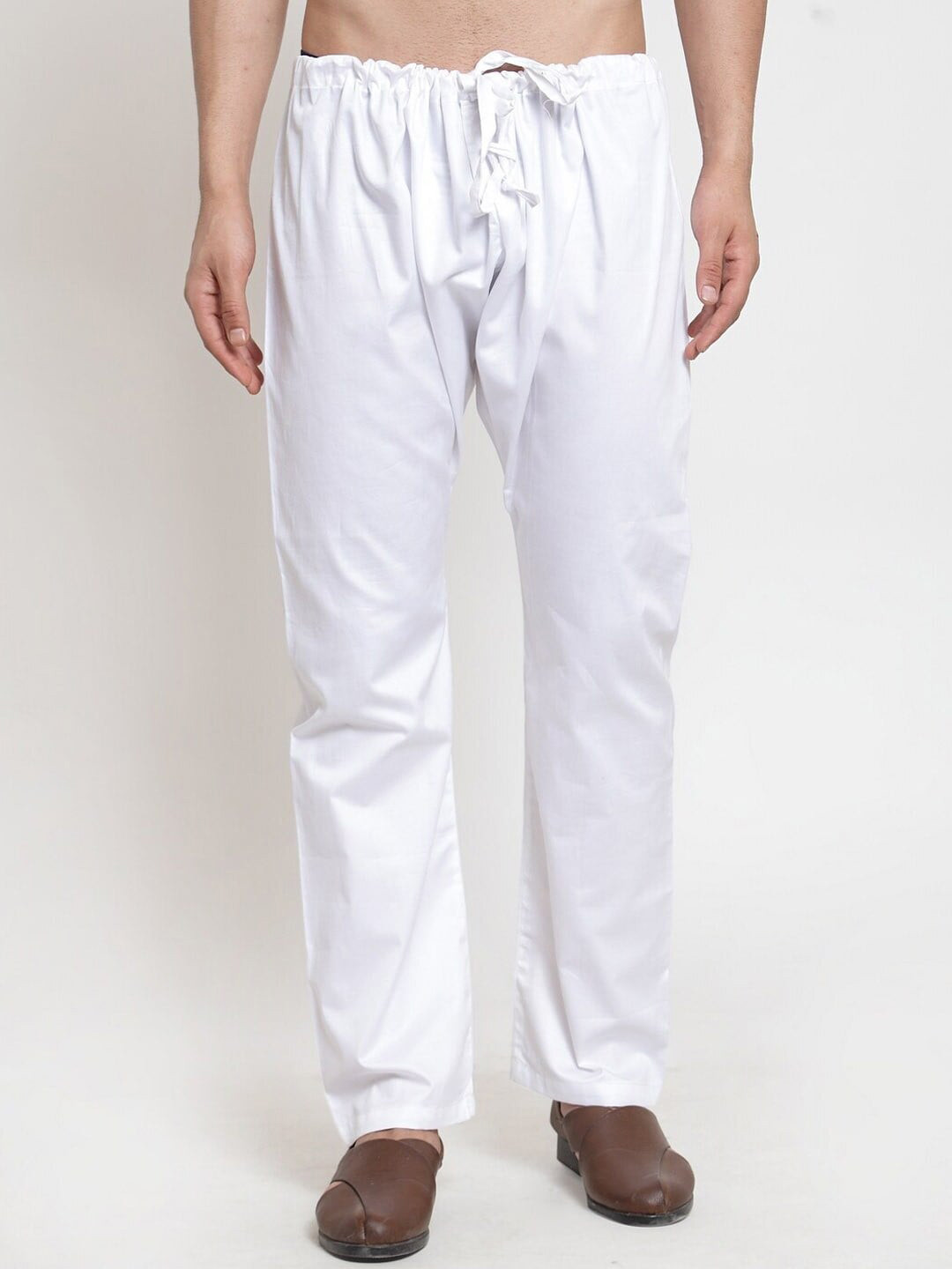 Sanwara  Men White Solid Relaxed-Fit Cotton Pyjama