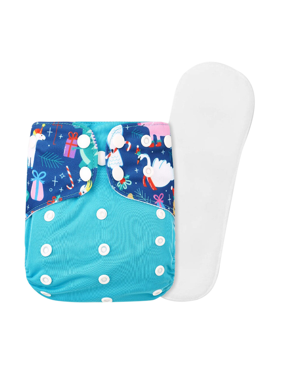 GUCHIGU Kids Blue & White Printed Reusable Cloth Diaper With Pad