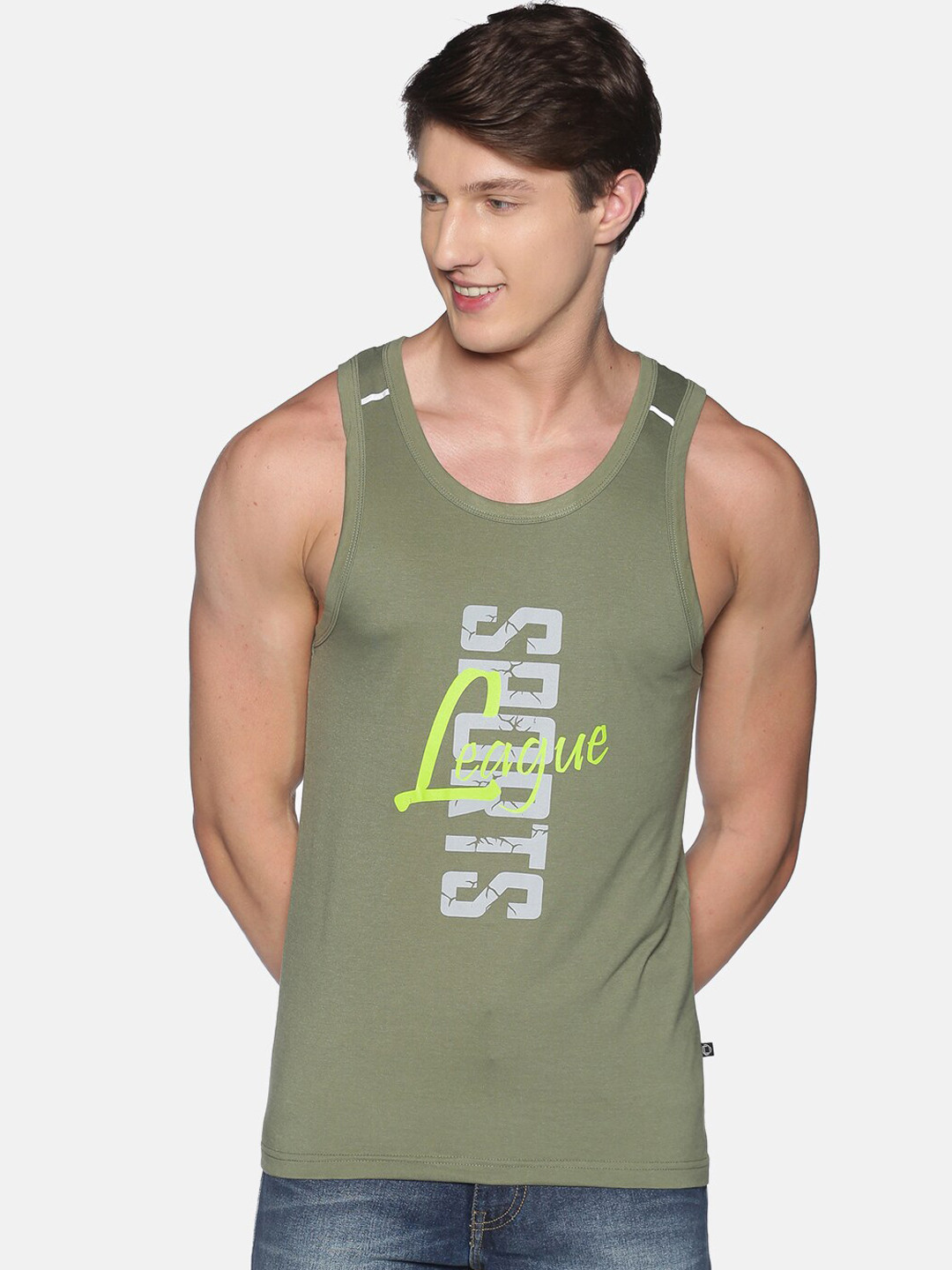 Dollar Men Green Printed Cotton Tank Top Vest-AMTT-102