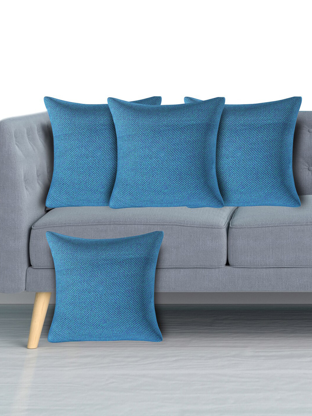 Kuber Industries Blue Jute Durable 4 Textured Square Cushion Covers -15.7x15.7In