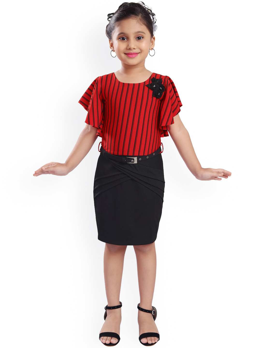 Wish Karo Red & Black Striped Scuba Sheath Dress