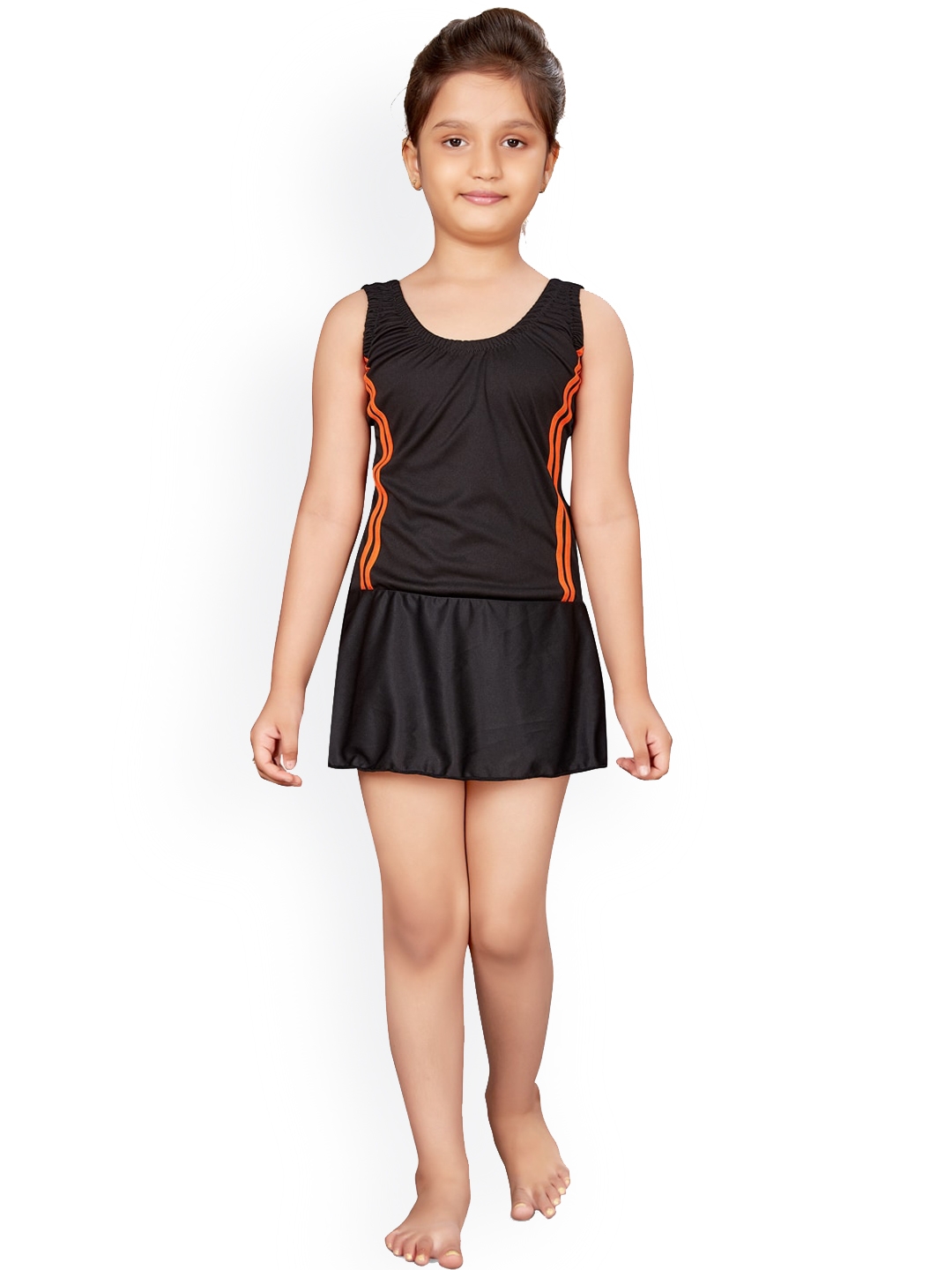 Aarika Girls Black Solid Swimsuit Set
