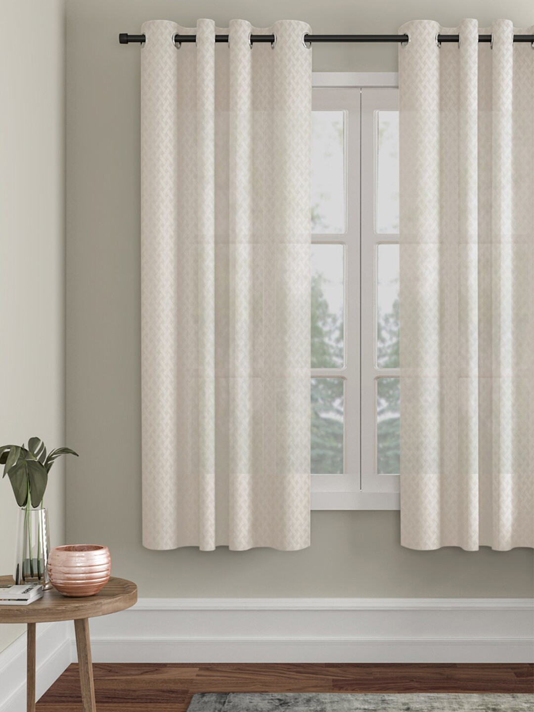 HOSTA HOMES Cream-Coloured Geometric Window Curtain