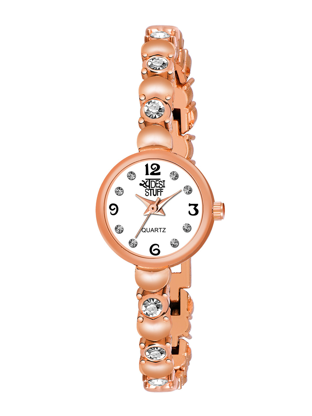 SWADESI STUFF Women White Dial & Rose Gold Bracelet Style Straps Analogue Watch
