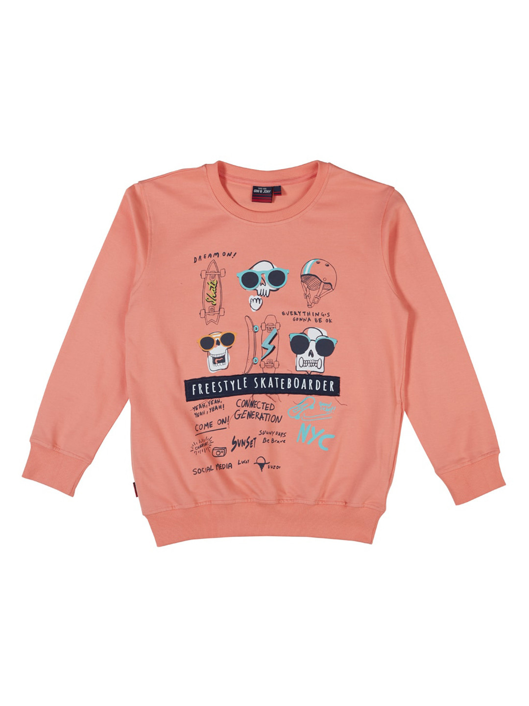 Gini and Jony Boys Peach-Coloured Printed Sweatshirt