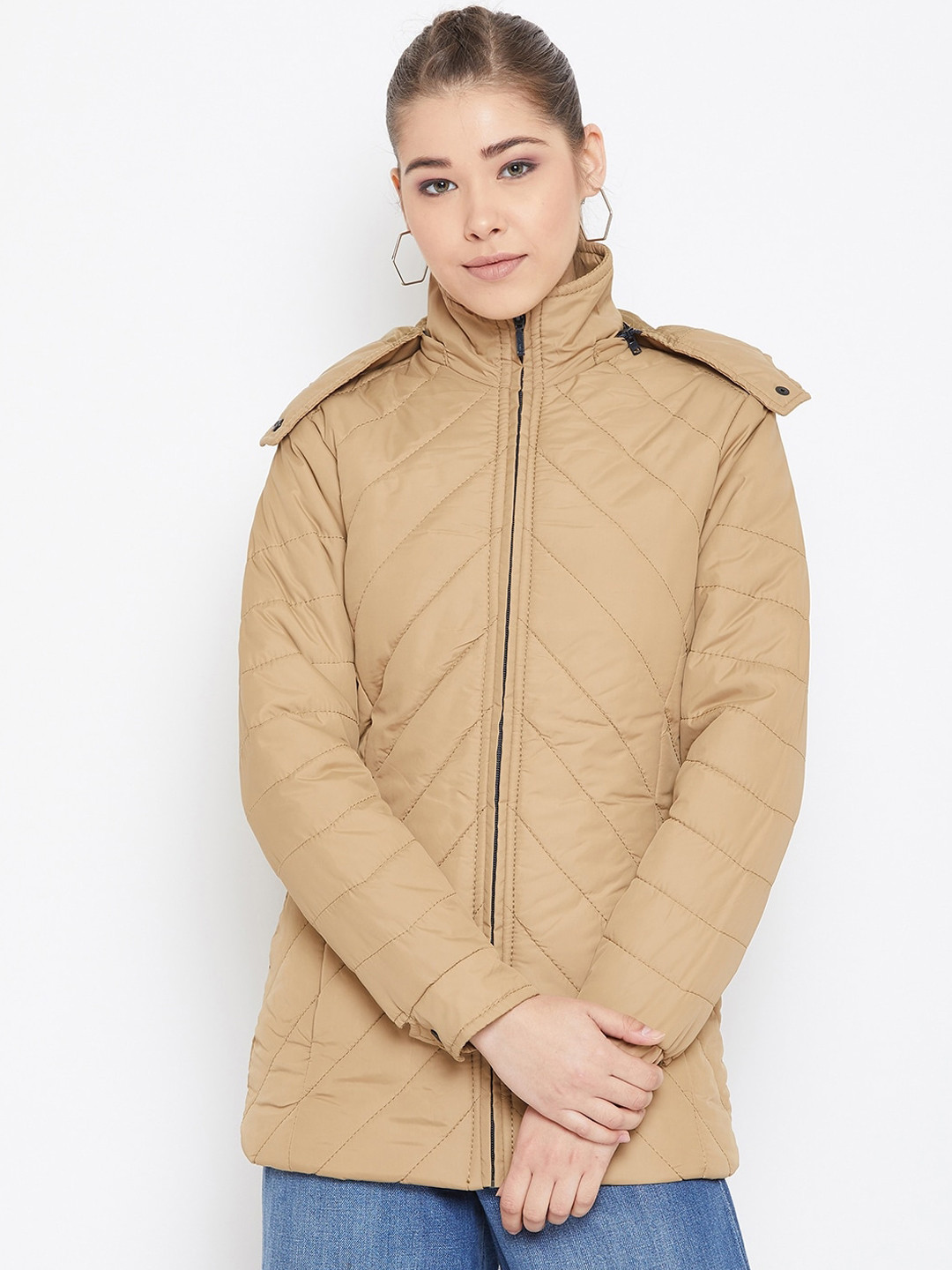 Spirit Women Khaki Longline Quilted Jacket