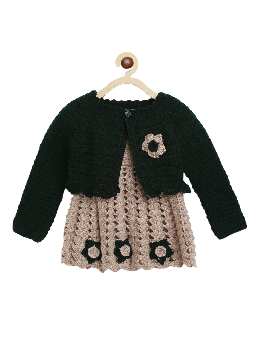 CHUTPUT Green & Beige Pure Wool Jumper Dress