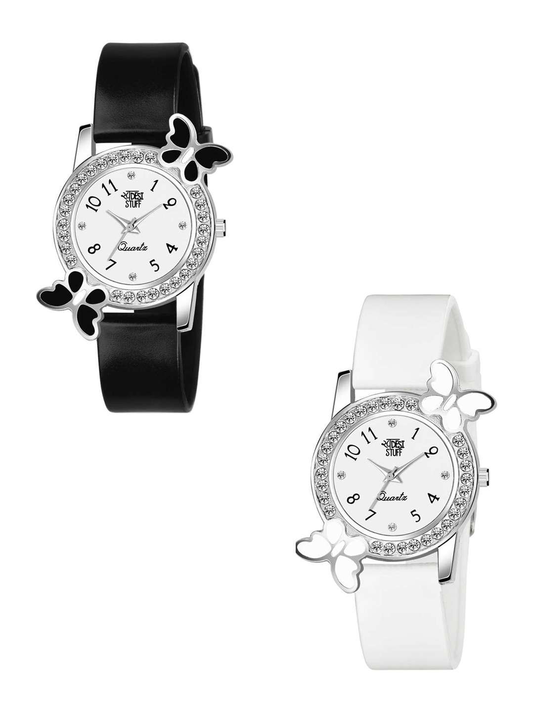 SWADESI STUFF Women Pack Of 2 Embellished Dial Analogue Watch 2 BF BLACK WHITE