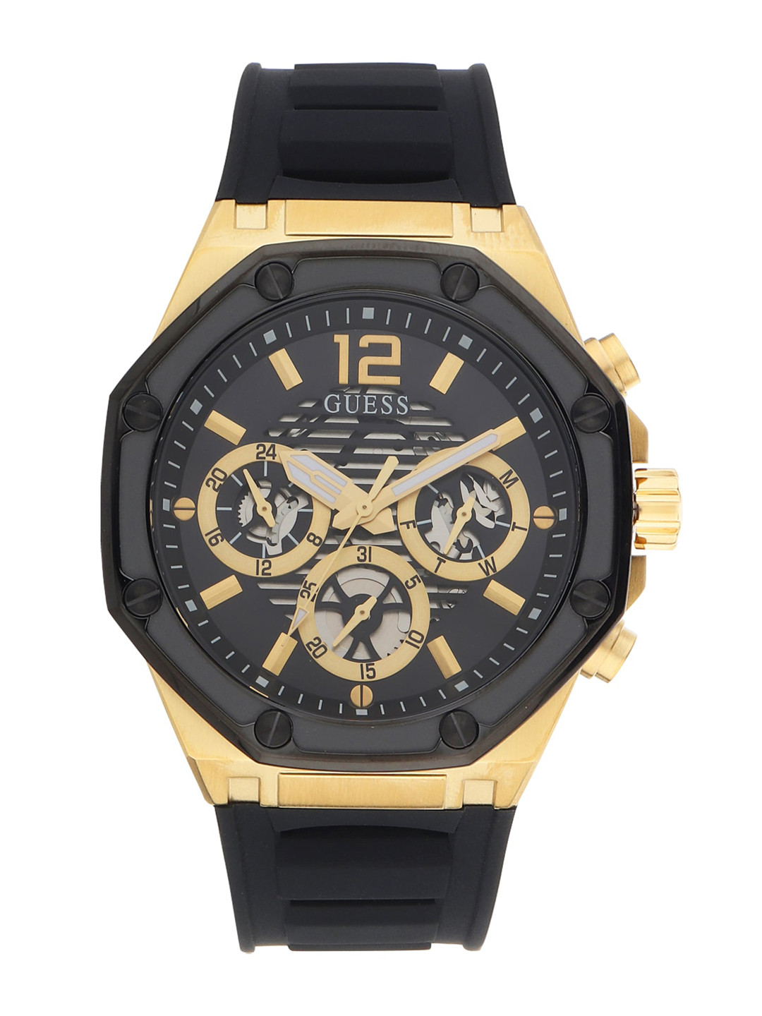 GUESS Men Black Skeleton Dial & Black Straps Analogue Watch GW0263G1
