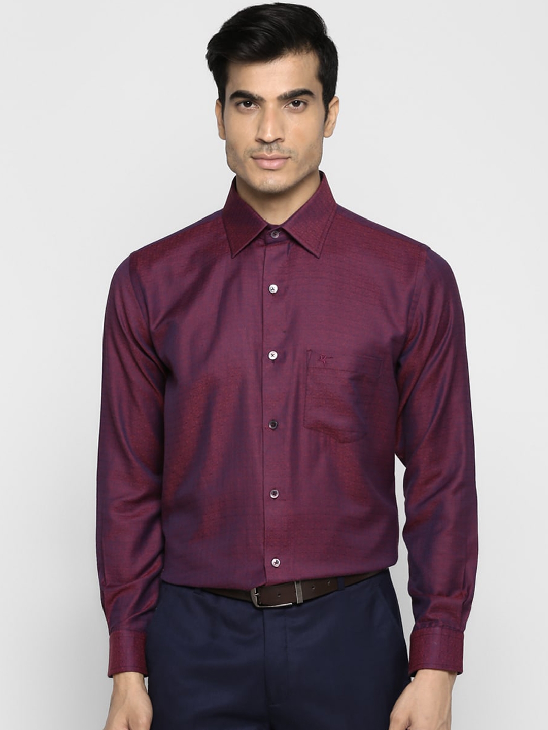 Cantabil Men Purple Self Design Slim Fit Casual Shirt