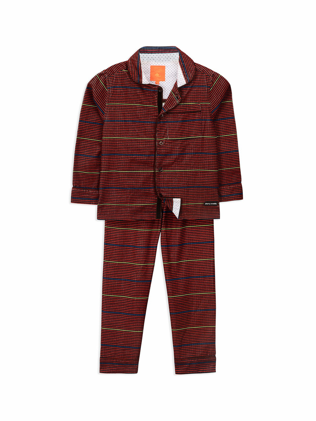 Cherry Crumble Unisex Kids Maroon & Blue Striped Night suit