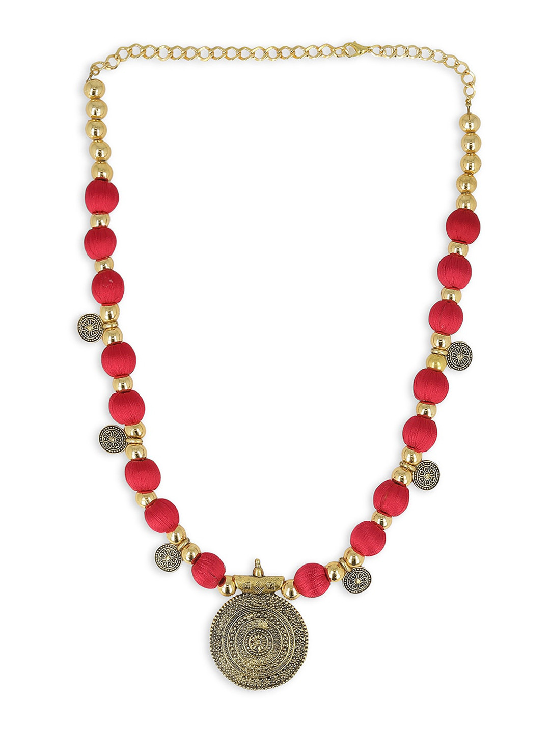 AKSHARA Red Long Brass Pendent Handcrafted Necklace