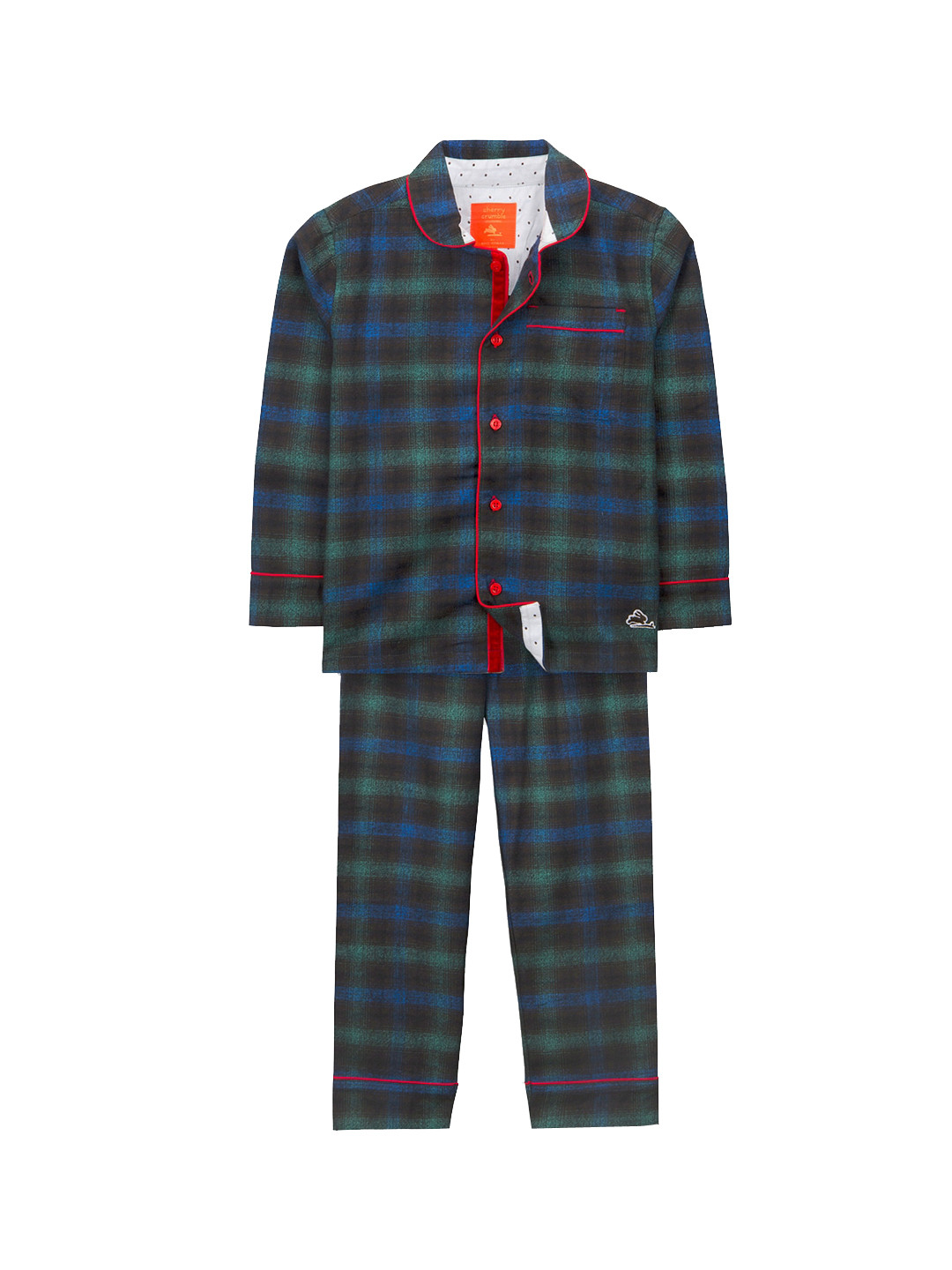 Cherry Crumble Unisex Kids Green & Blue Checked Night suit