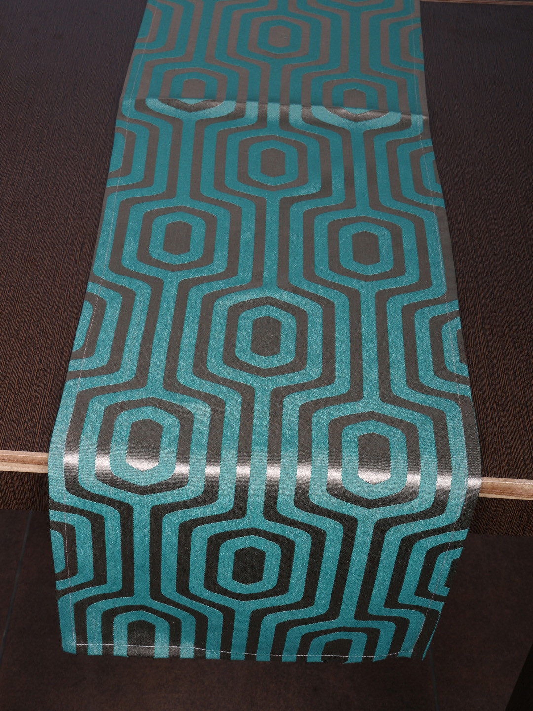 Home Green & Gold-Colored Abstract Table Runner