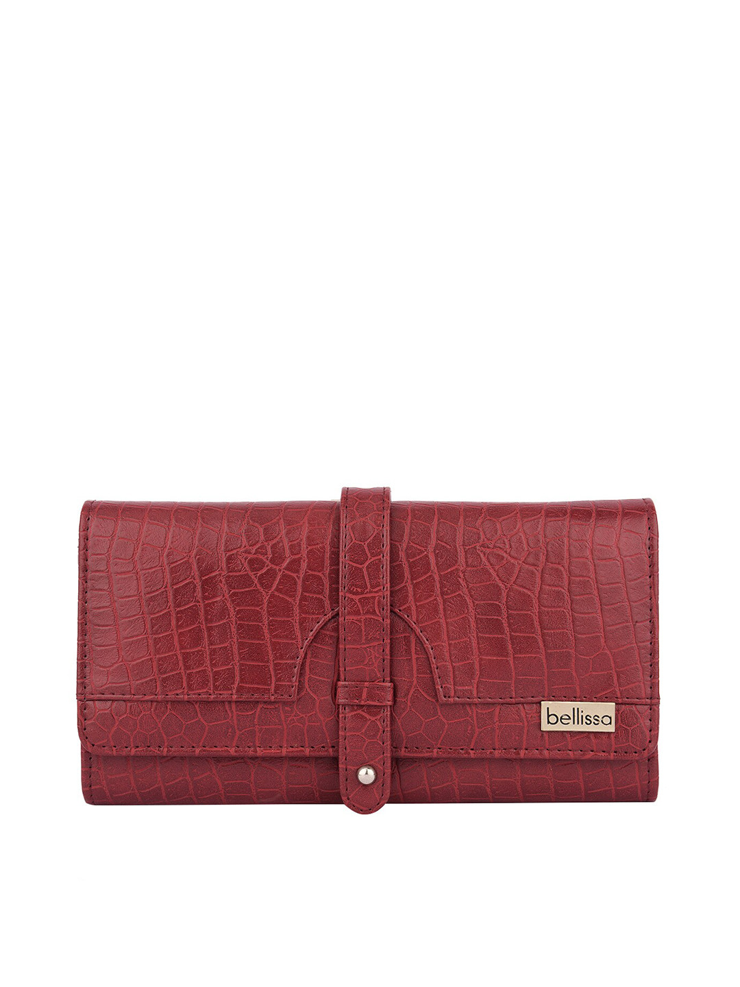 Bellissa Women Maroon Croc Textured PU Two Fold Wallet