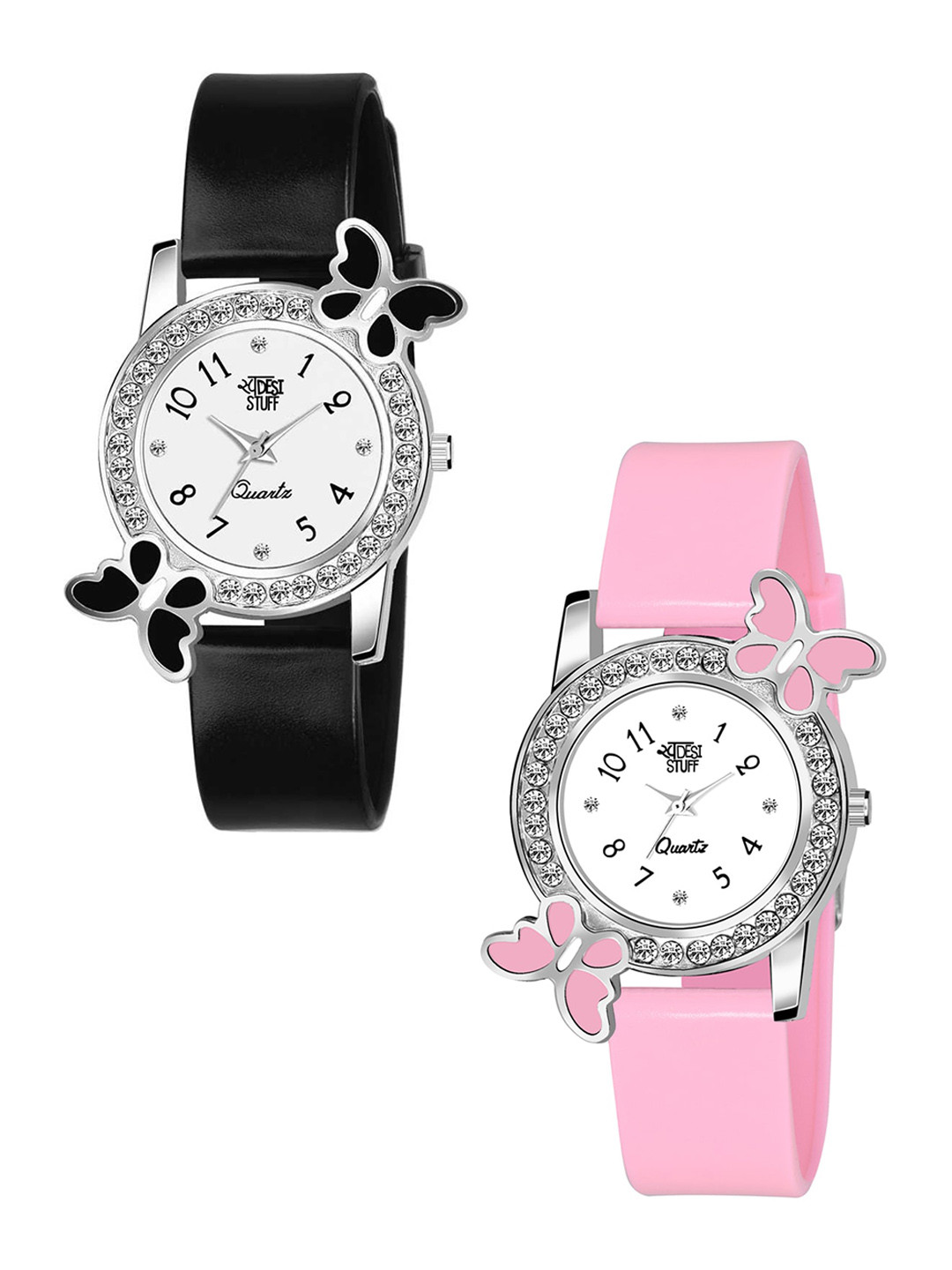 SWADESI STUFF Women Set of 2 White Embellished Dial & Multicoloured Straps Analogue Watch