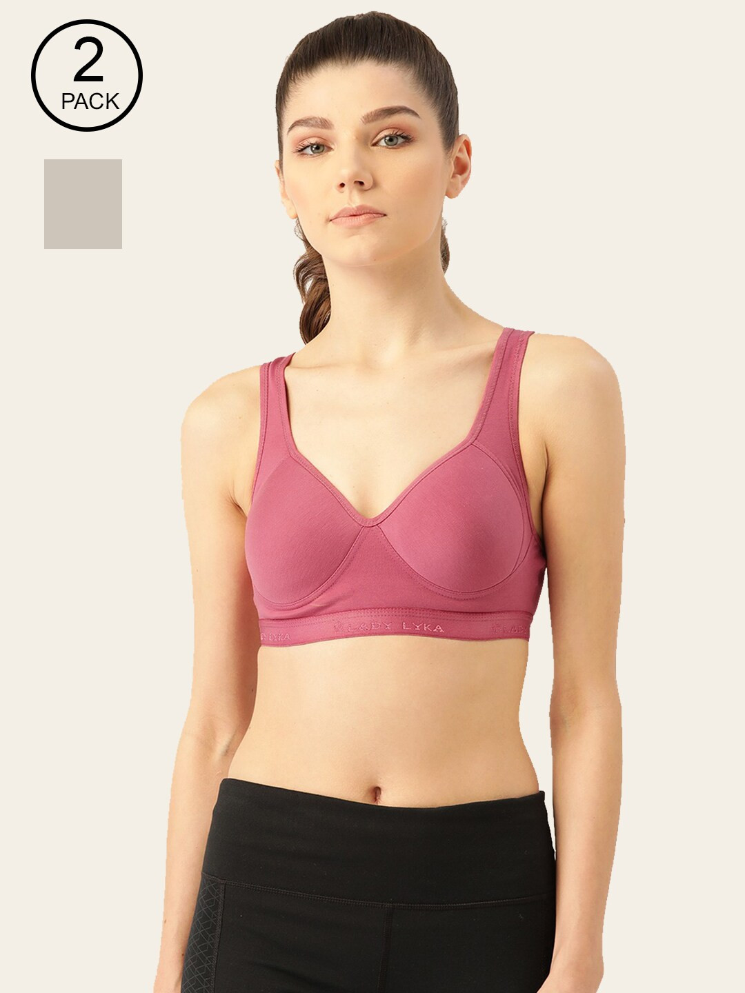 Lady Lyka Pack of 2 Full Coverage Lightly Padded Workout Bra PROVOGUE-PNCH-GRYM-Multi