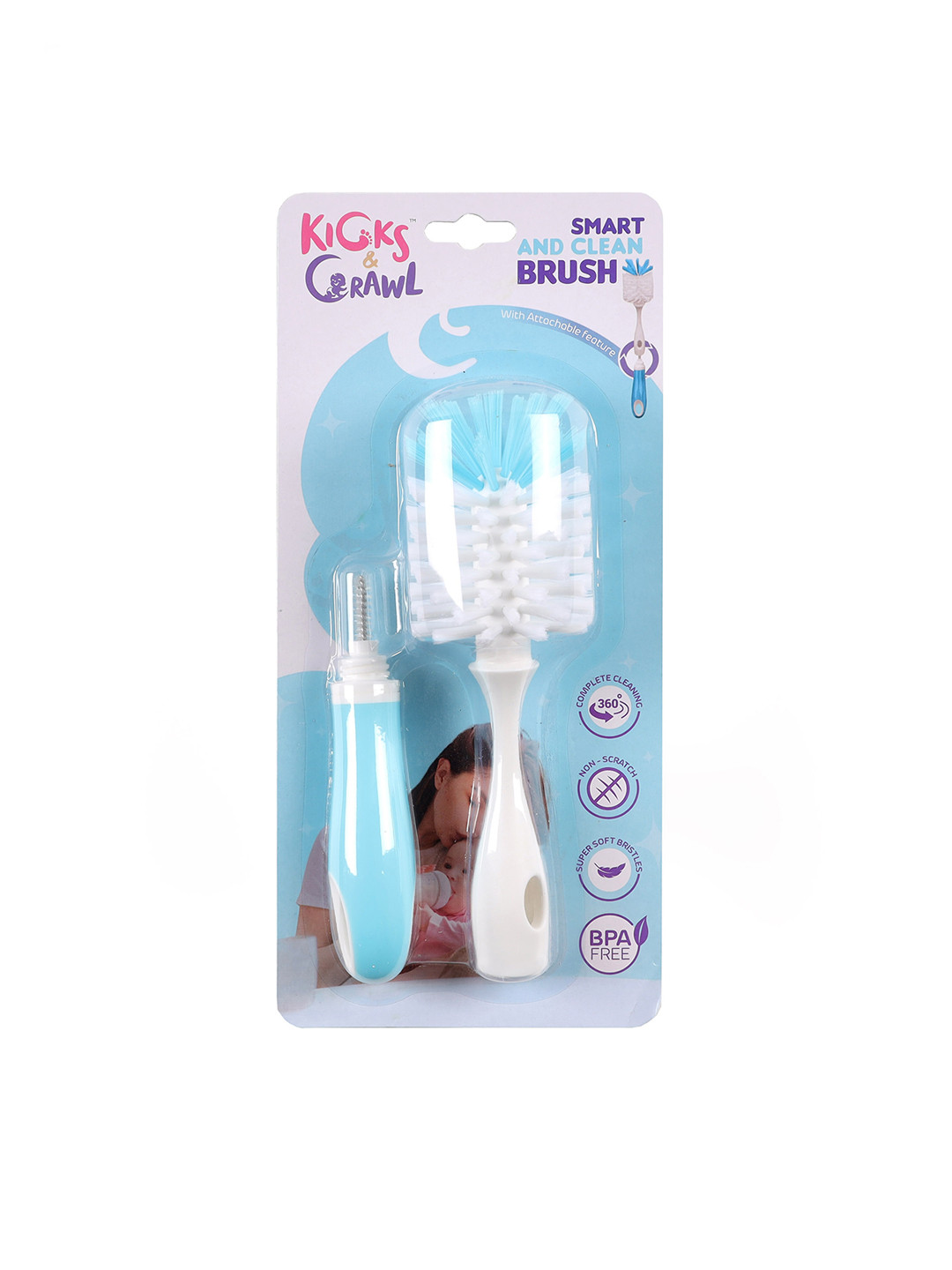 KICKS & CRAWL Blue & White Smart & Clean Bottle Brush