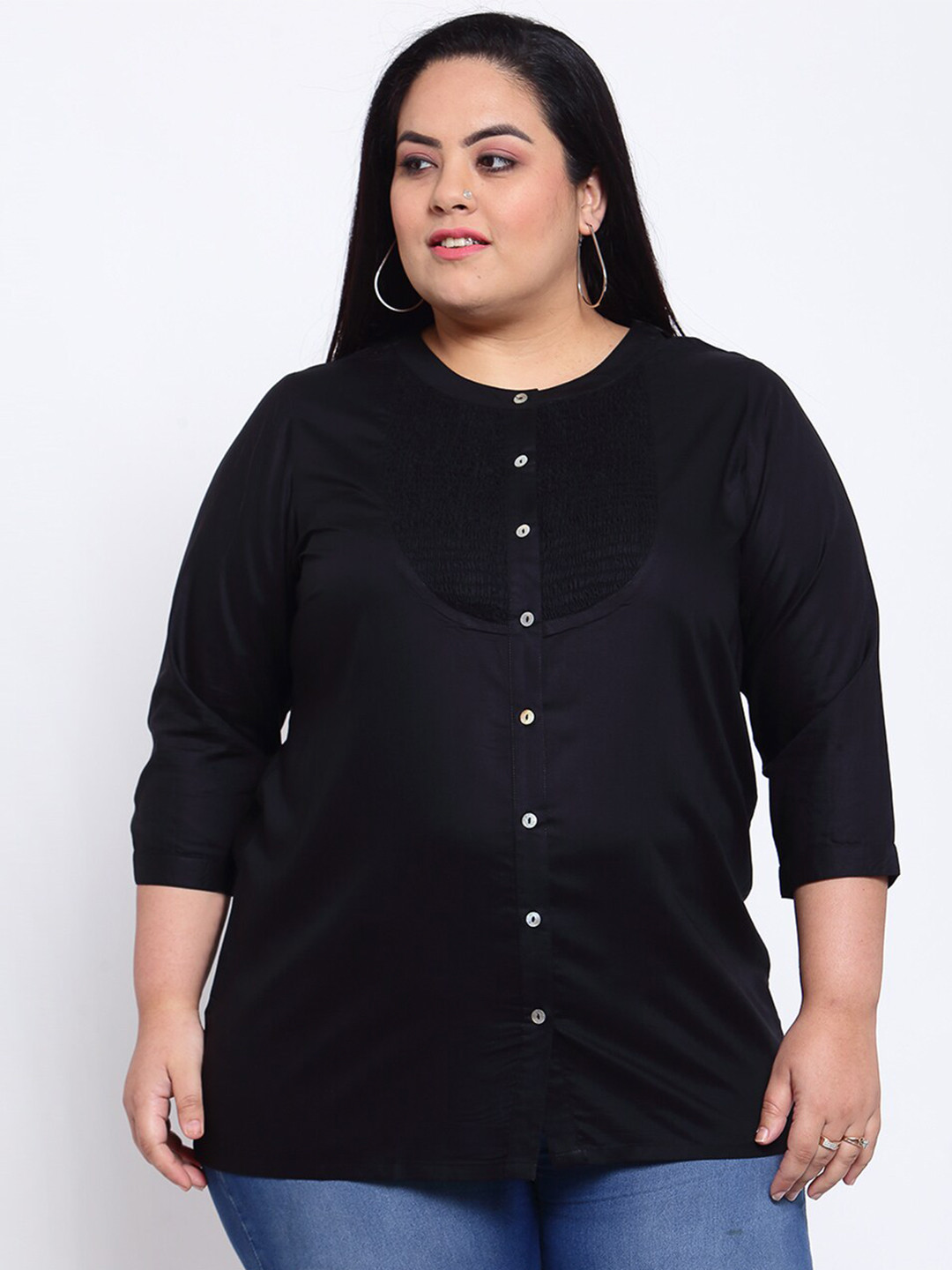 plusS Black Shirt Style Cotton Top