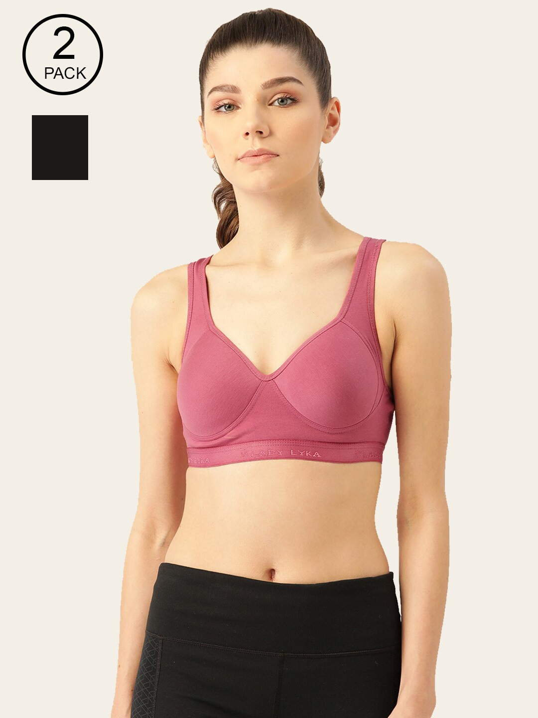 Lady Lyka Pack of 2 Full Coverage Lightly Padded Workout Bra PROVOGUE-PNCH-BLK-Multi
