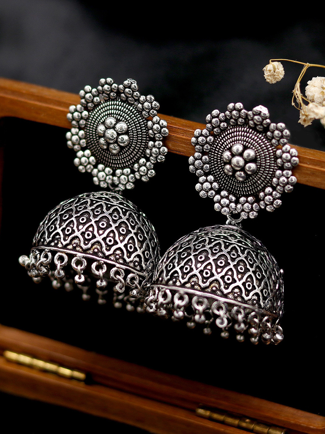 TEEJH Oxidised Ishani Silver-Plated Dome Jhumkas