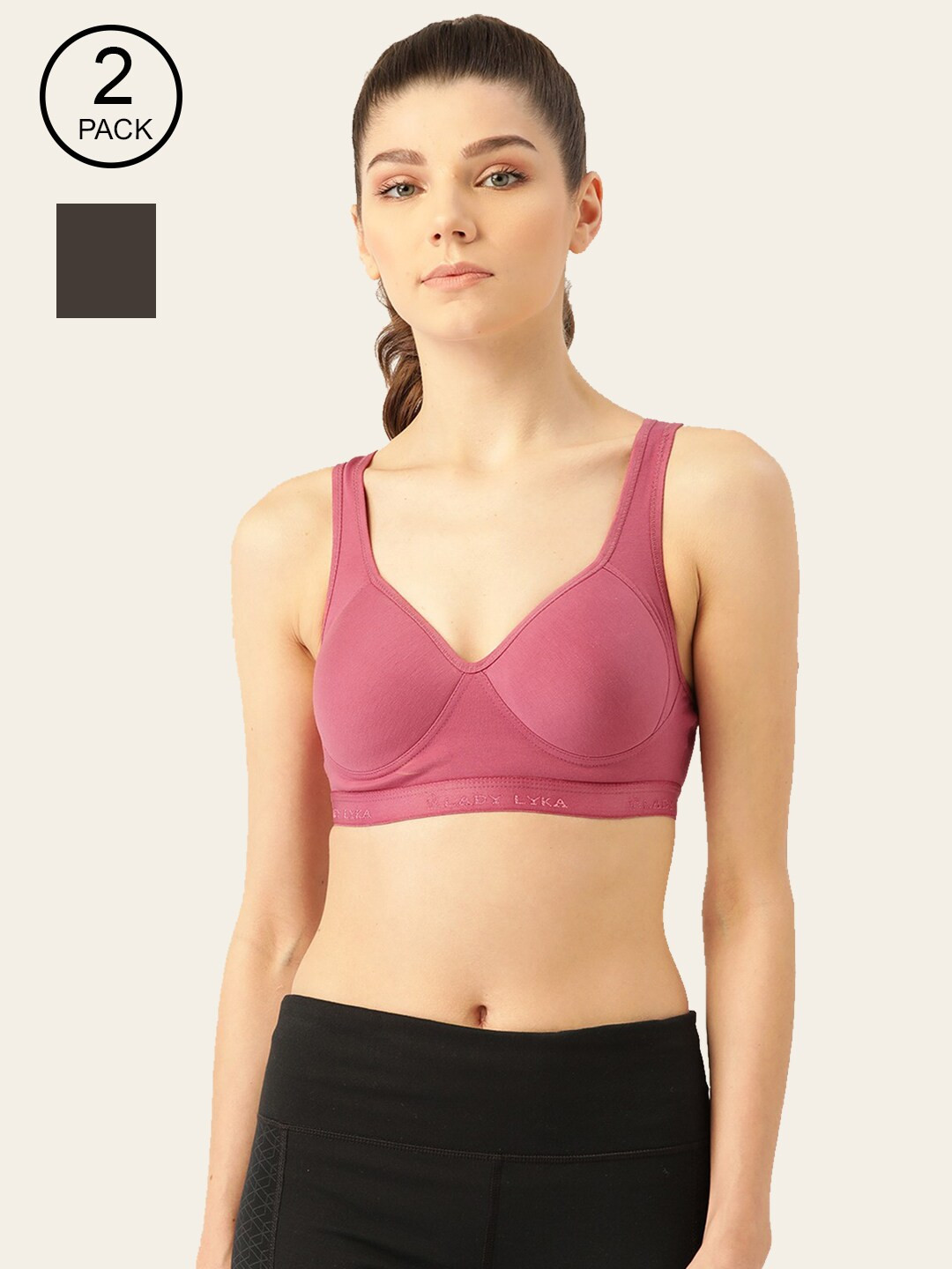 Lady Lyka Pack of 2 Half Coverage Lightly Padded Workout Bra PROVOGUE-PNCH-BLKM-Multi