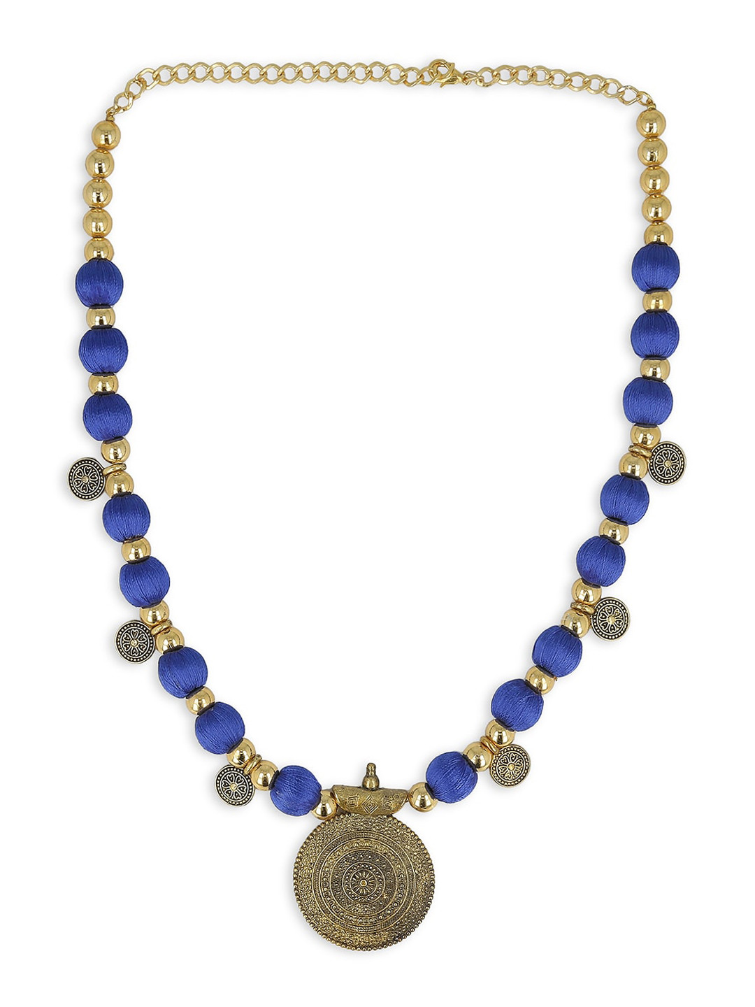 AKSHARA Women Blue Handcrafted Brass Pendent Necklace