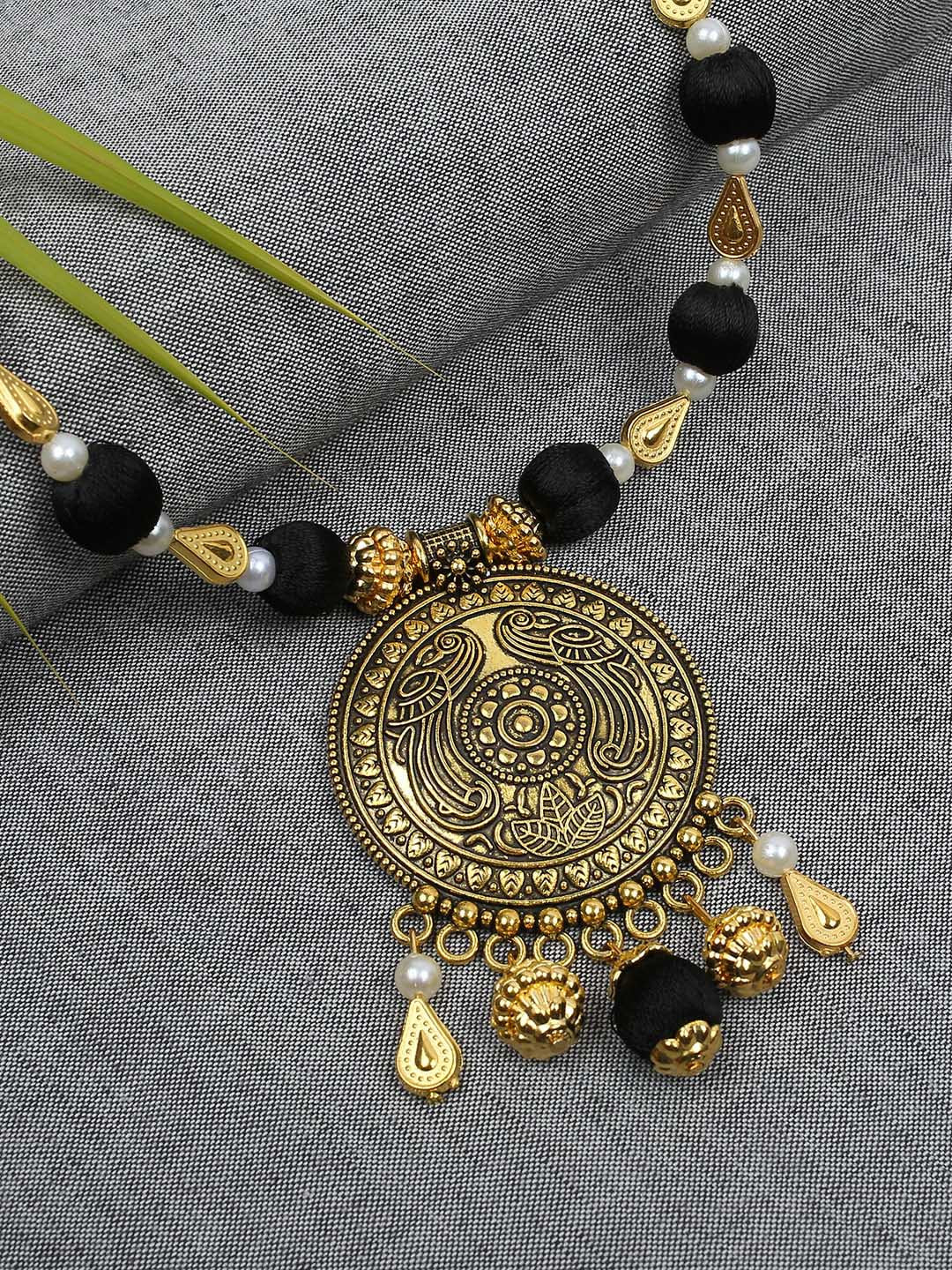 AKSHARA Black Long Brass Pendent Handcrafted Necklace