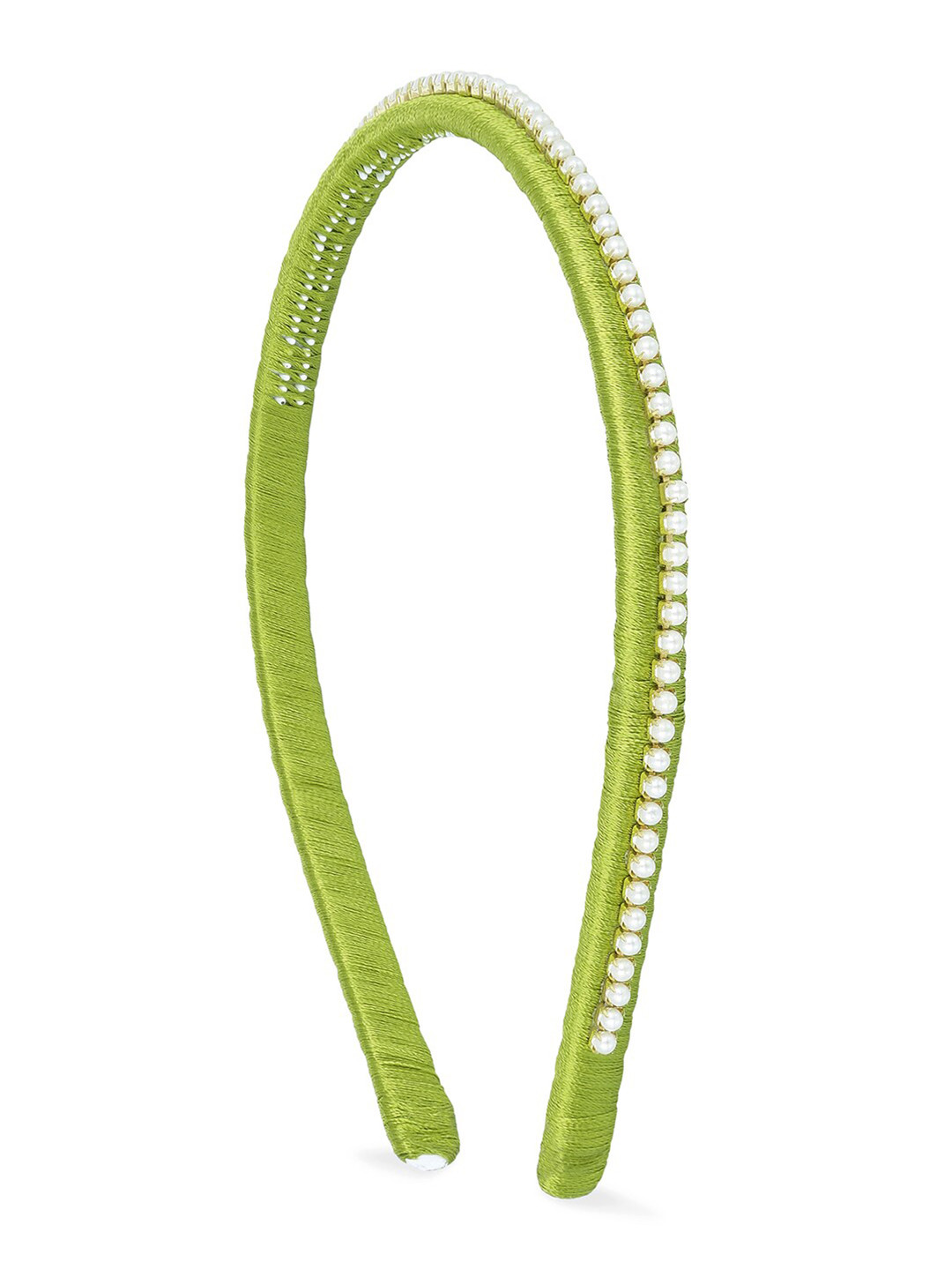 AKSHARA Girls Green & White Handcrafted Beaded Hairband with Silk Thread