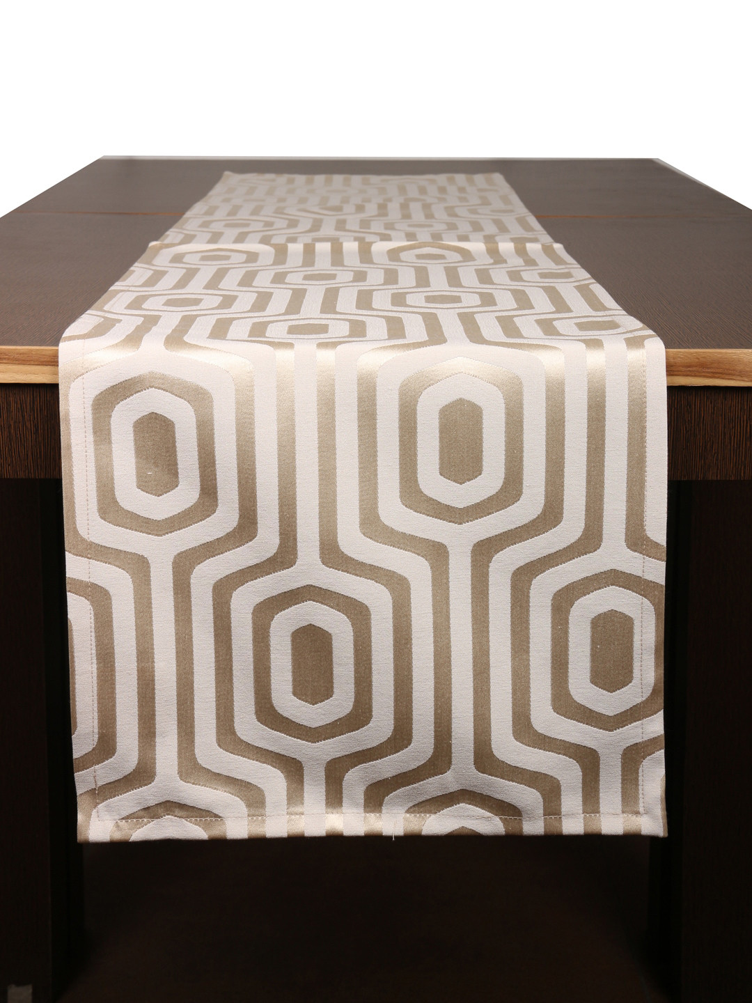 Home Cream-Coloured 7 Gold-Coloured Geometric Woven-Design Cotton Table Runner