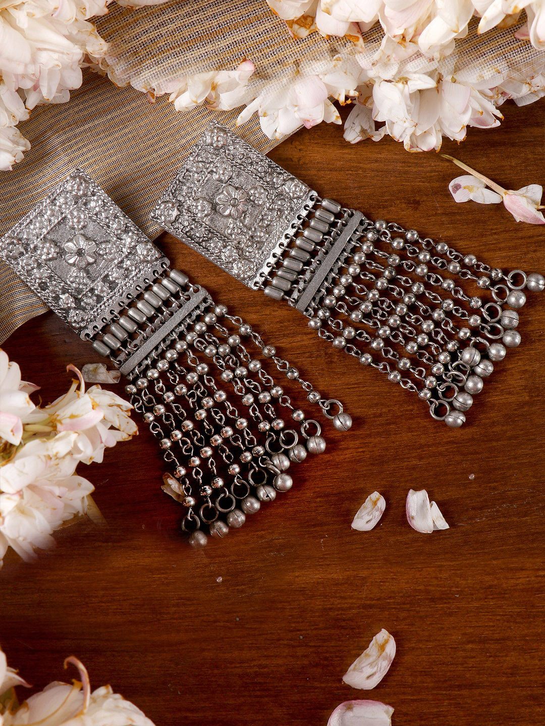 TEEJH Silver-Toned Square Drop Earrings