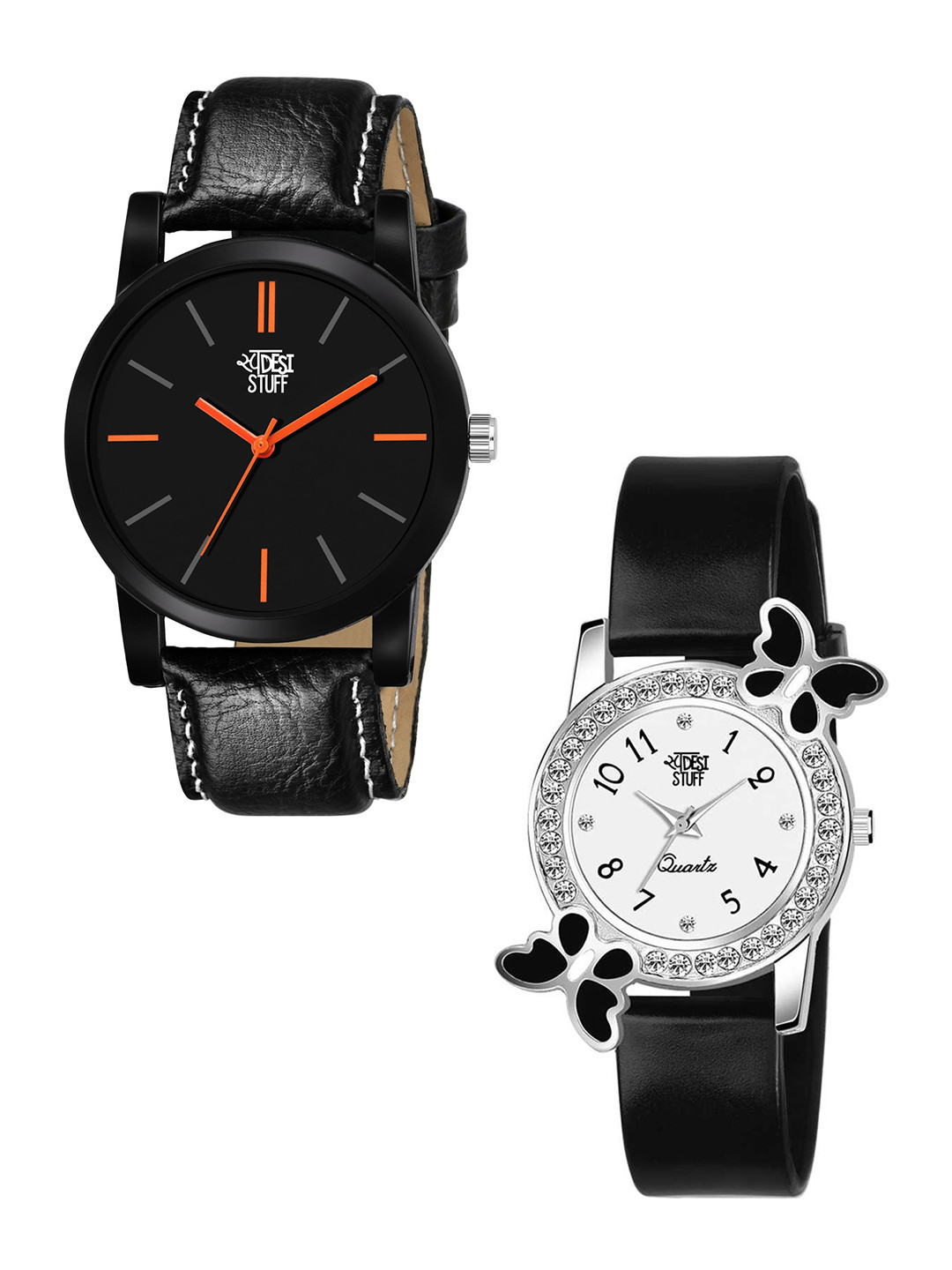 SWADESI STUFF Unisex His & Her  Combo Leather Straps Analogue Watch Gift Set  LR21 & BF