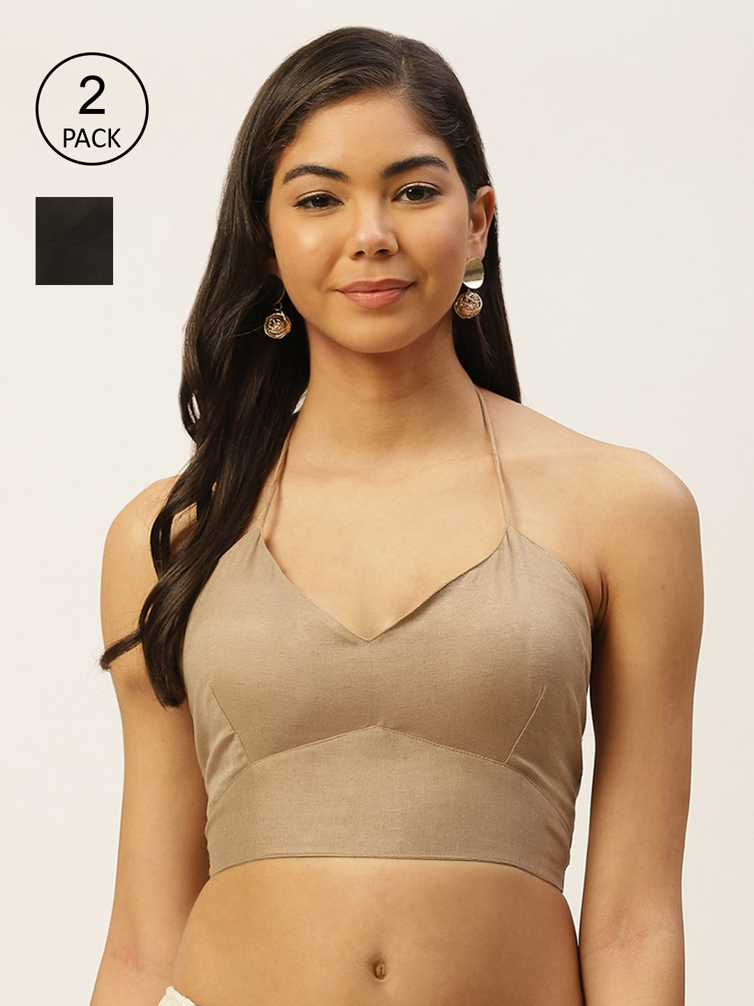 Molcha Women Pack Of 2 Solid Cotton Saree Blouses