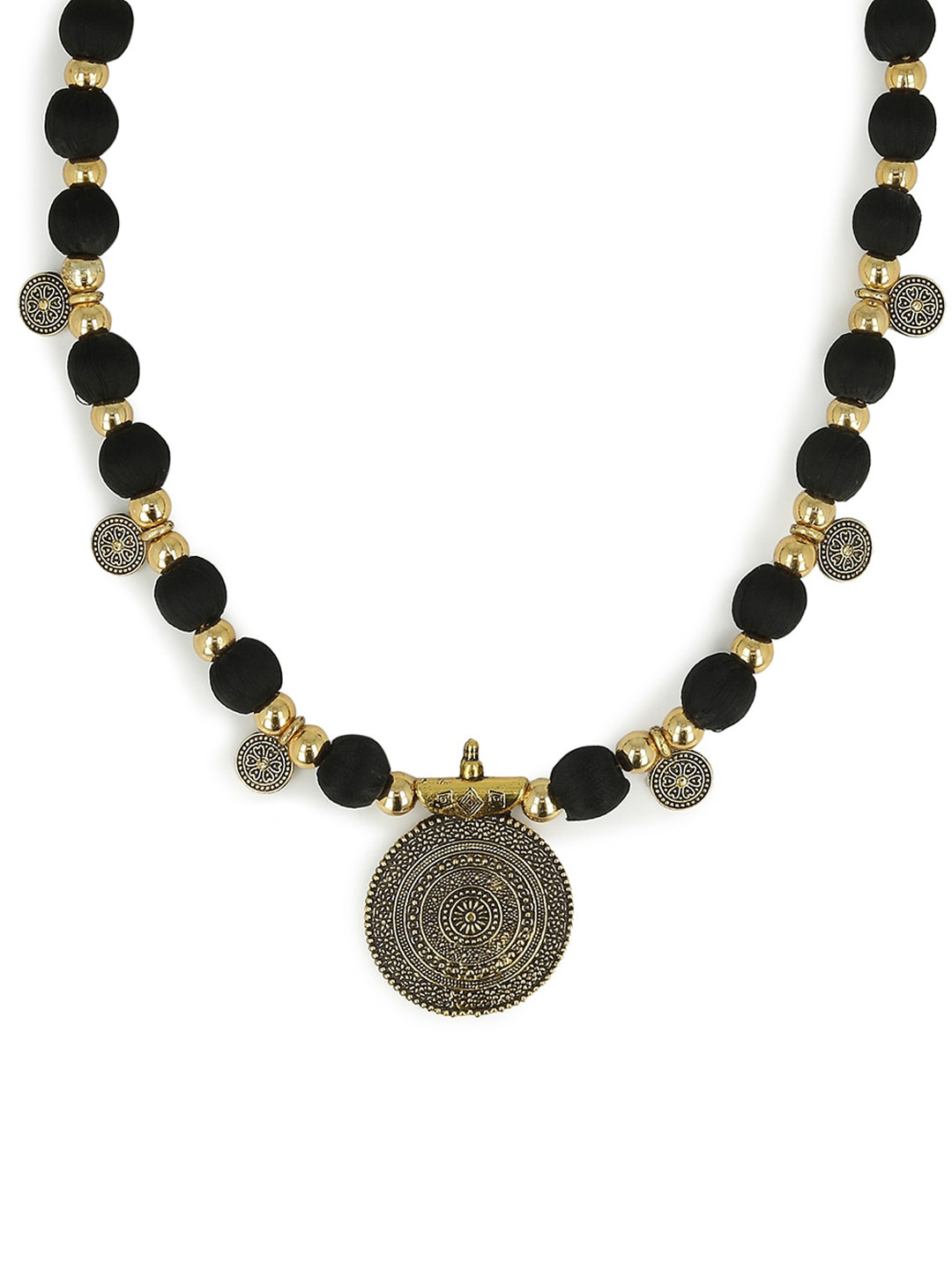 AKSHARA Black Handcrafted Long Brass Pendant Necklace