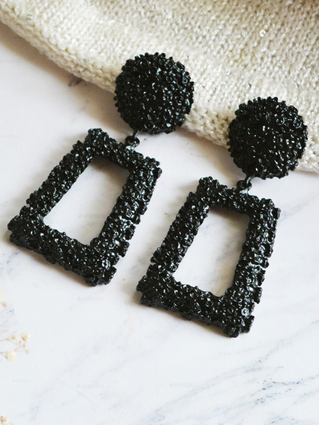 JOKER & WITCH Black Contemporary Crumbled Drop Earrings