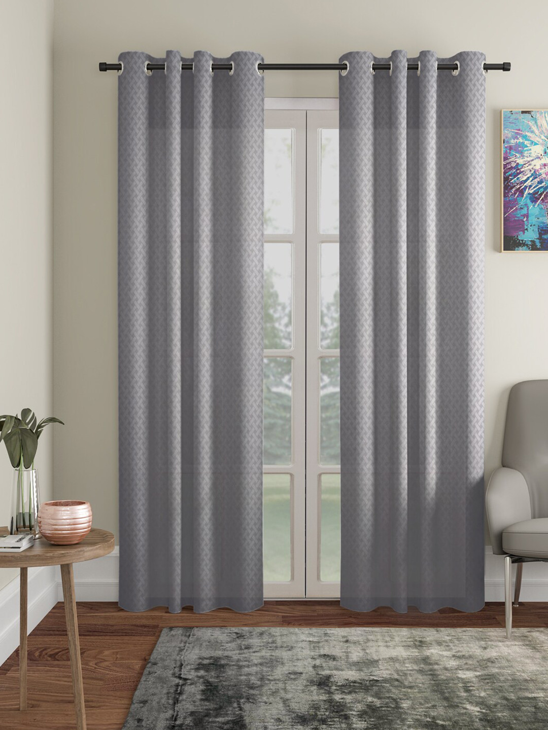 HOSTA HOMES Grey Set of 2 Geometric Door Curtain