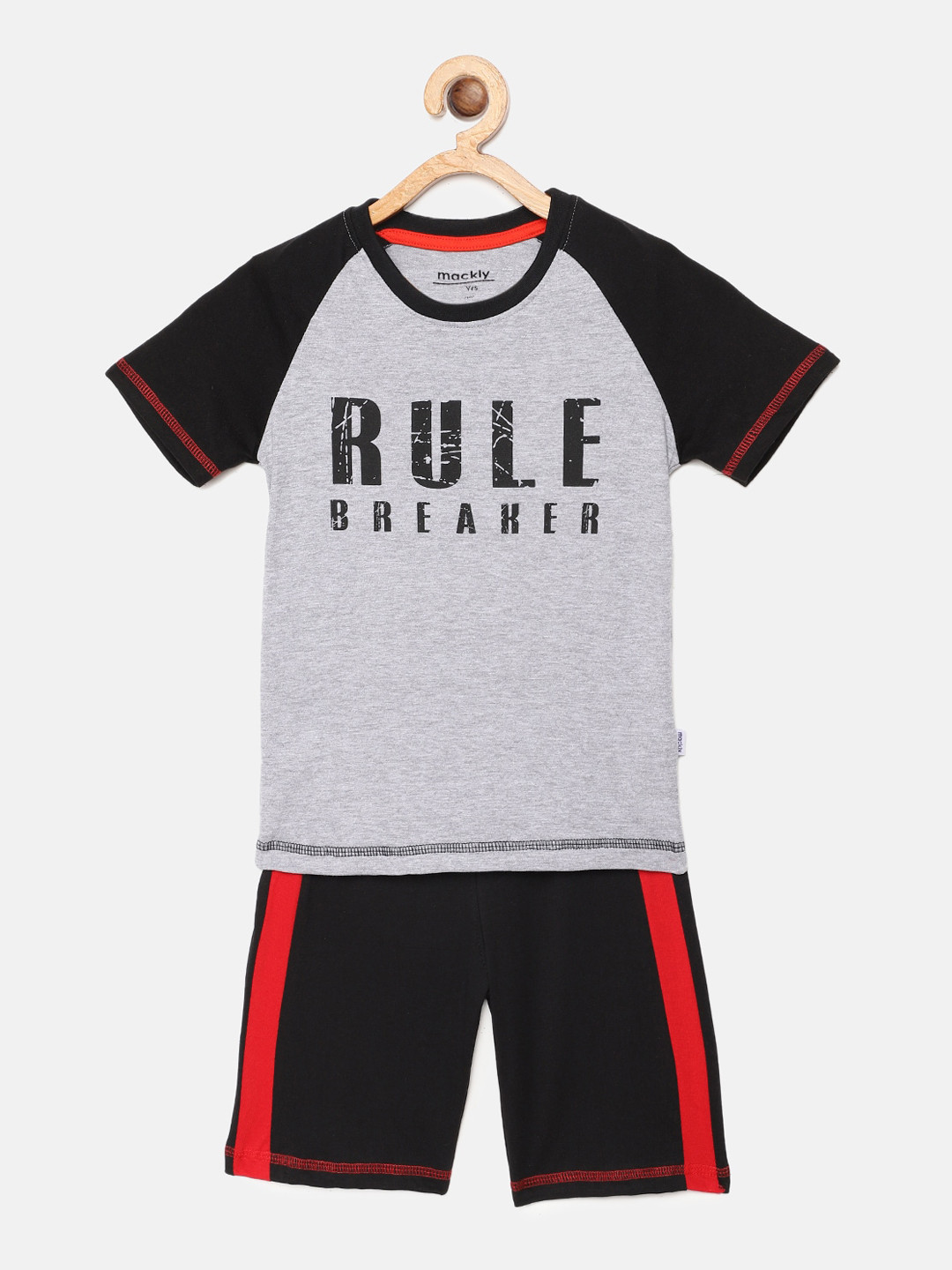 mackly Rule Breaker Typographic T-shirt with Shorts Night Suit