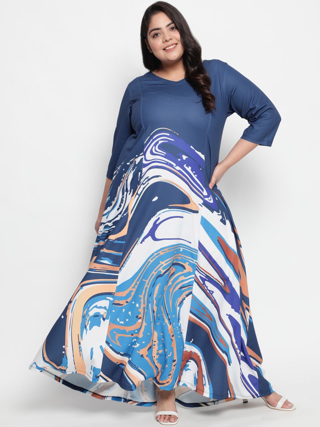 Amydus Plus Size Multicoloured Printed A-Line Maxi Dress