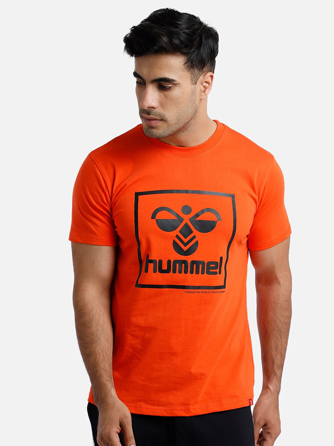 hummel Men Orange & Black Printed T-shirt