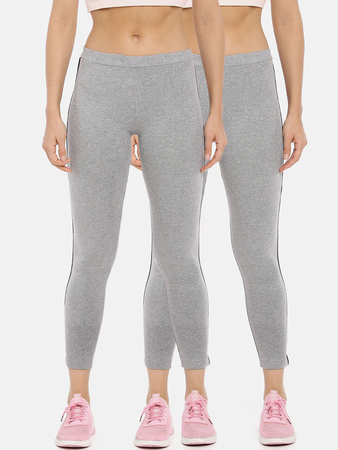 GOLDSTROMS Women Grey Solid Slim Fit Ankle Length Track Pants Pack Of 2