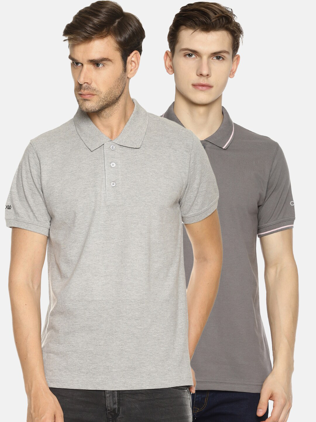 OBOW Men Grey 2 Polo Collar Cotton Pure Cotton T-shirts
