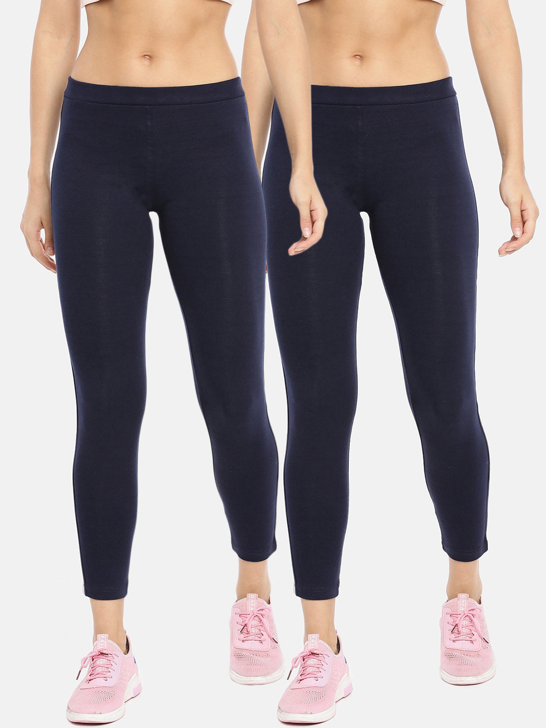 Pack of 2 GOLDSTROMS Women Ankle Length Navy Blue Solid Slim-Fit Track Pants