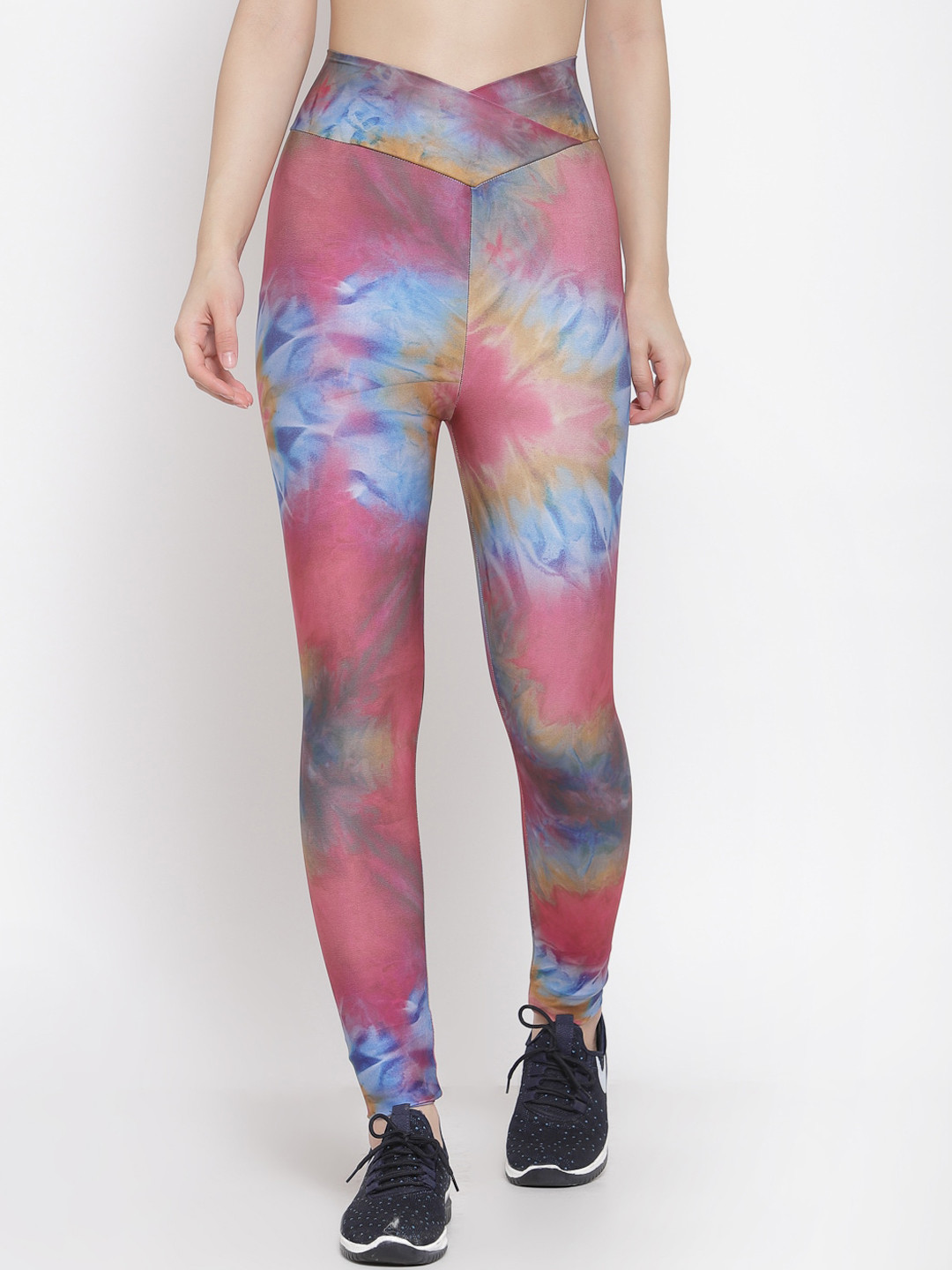 iki chic Women Blue & Pink Printed Yoga Tights
