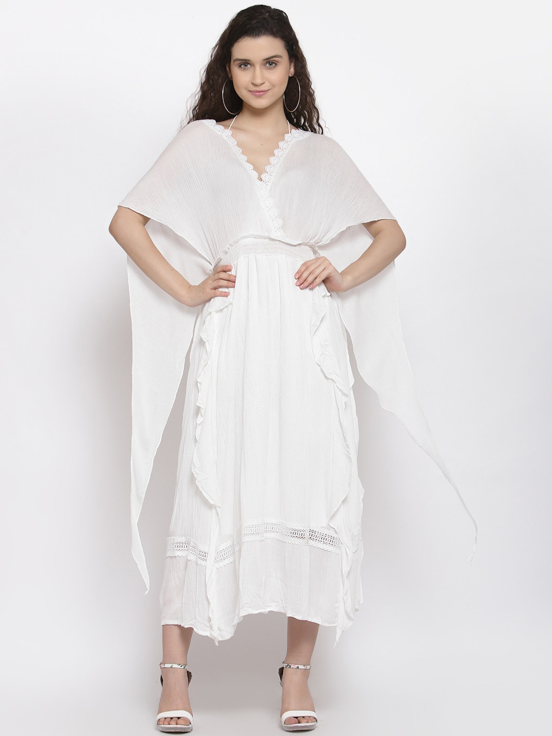 iki chic White Midi Fit & Flare Cotton Dress