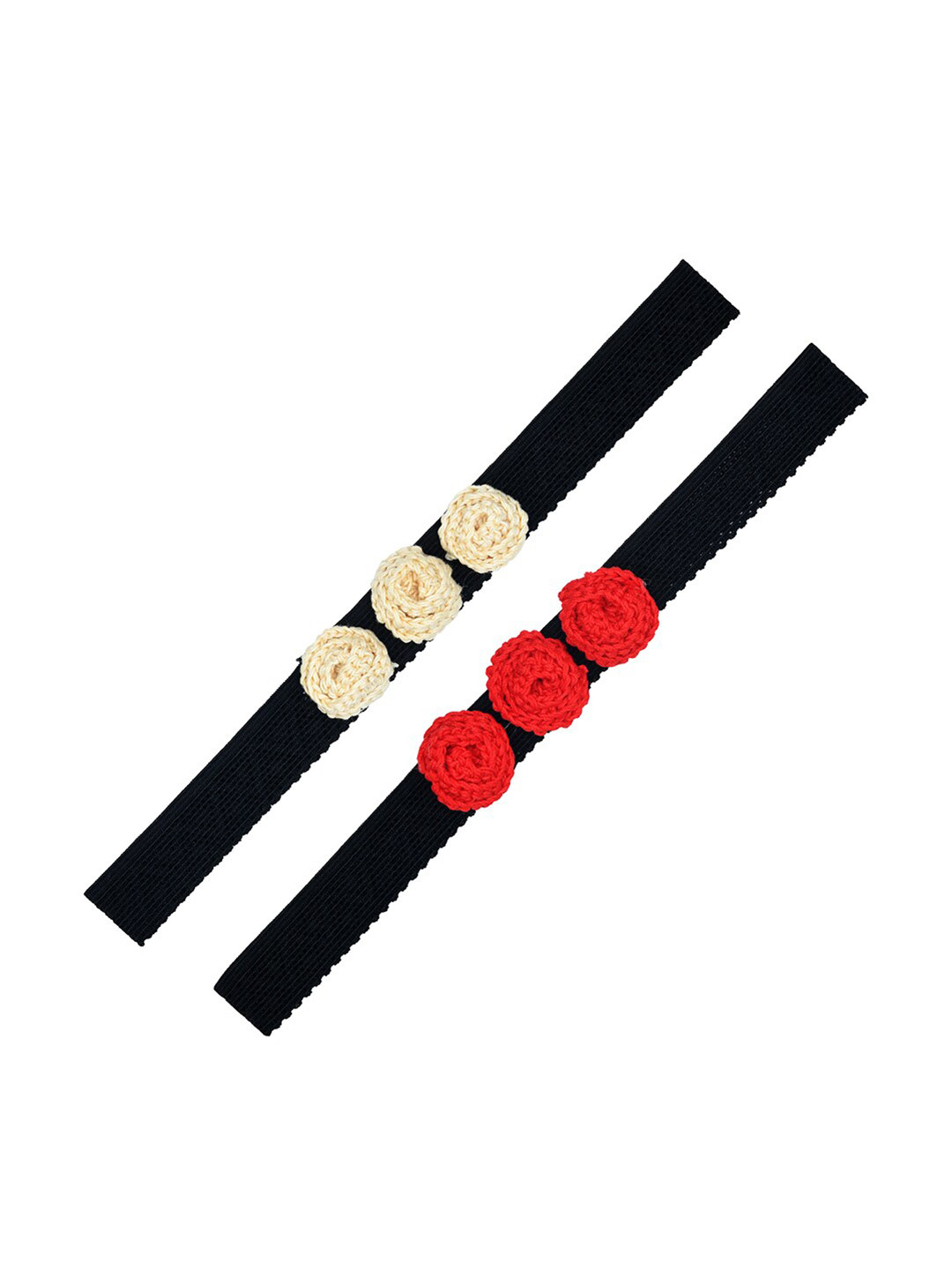 FUNKRAFTS Girls Set Of 2 Black & Red Floral Embellished Hairband