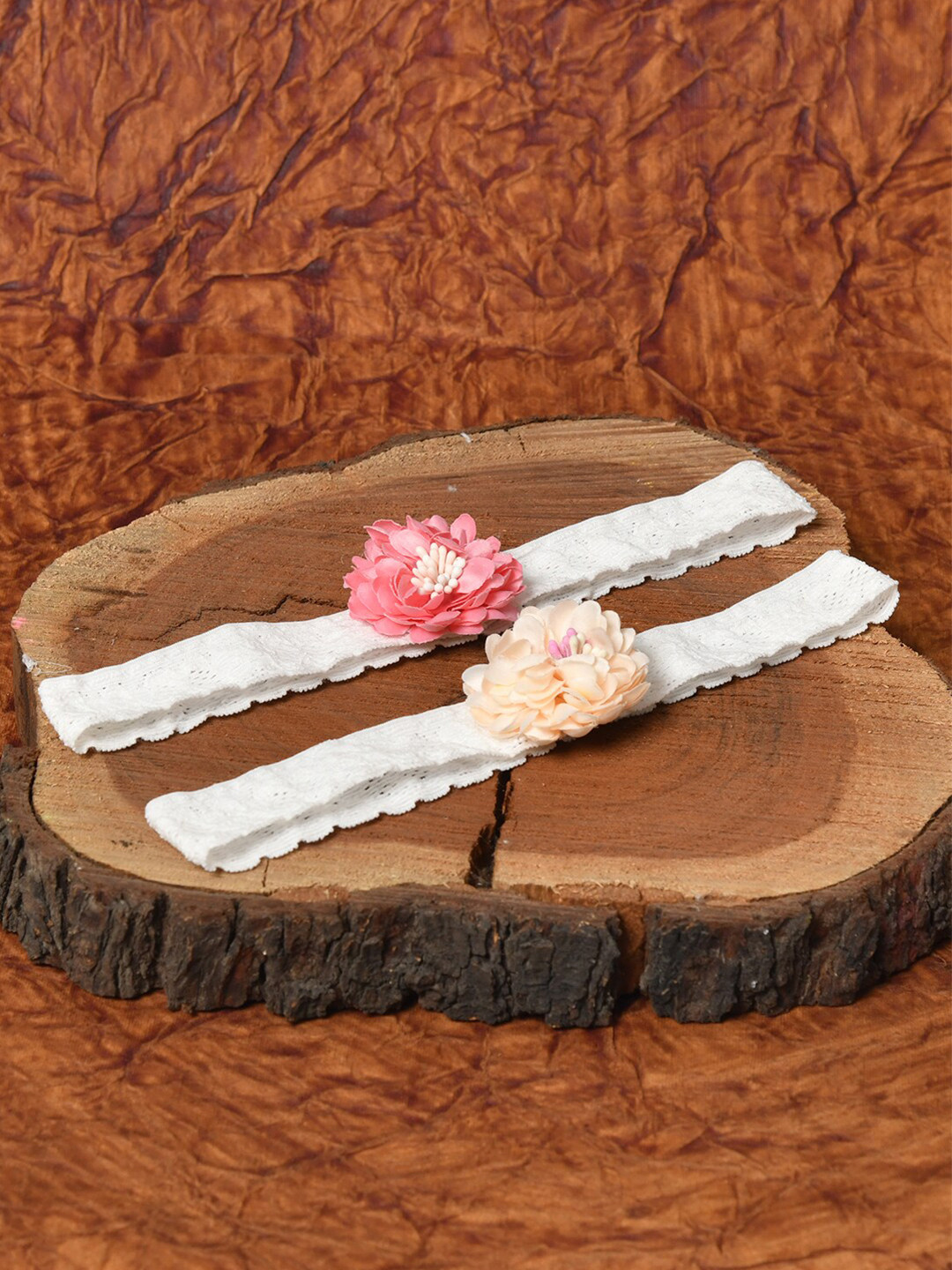 FUNKRAFTS Girls Pink & Cream-Coloured Set of 2 Embellished Ponytail Holders