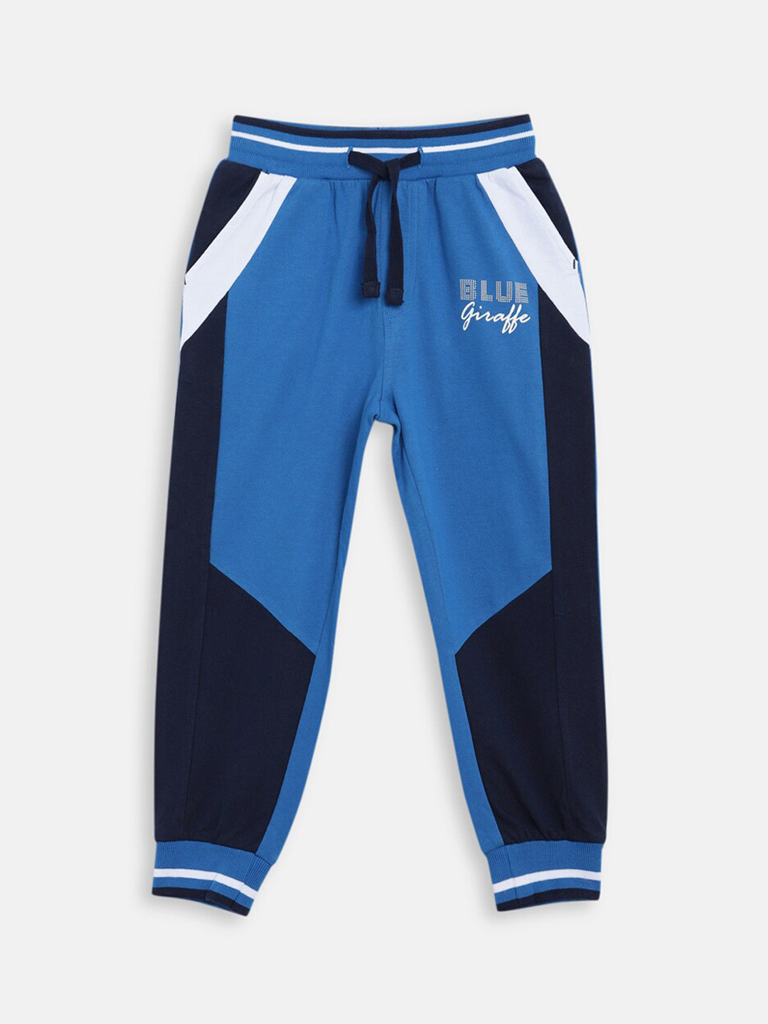 Blue Giraffe Boys Navy Blue Colour Blocked Cotton Joggers