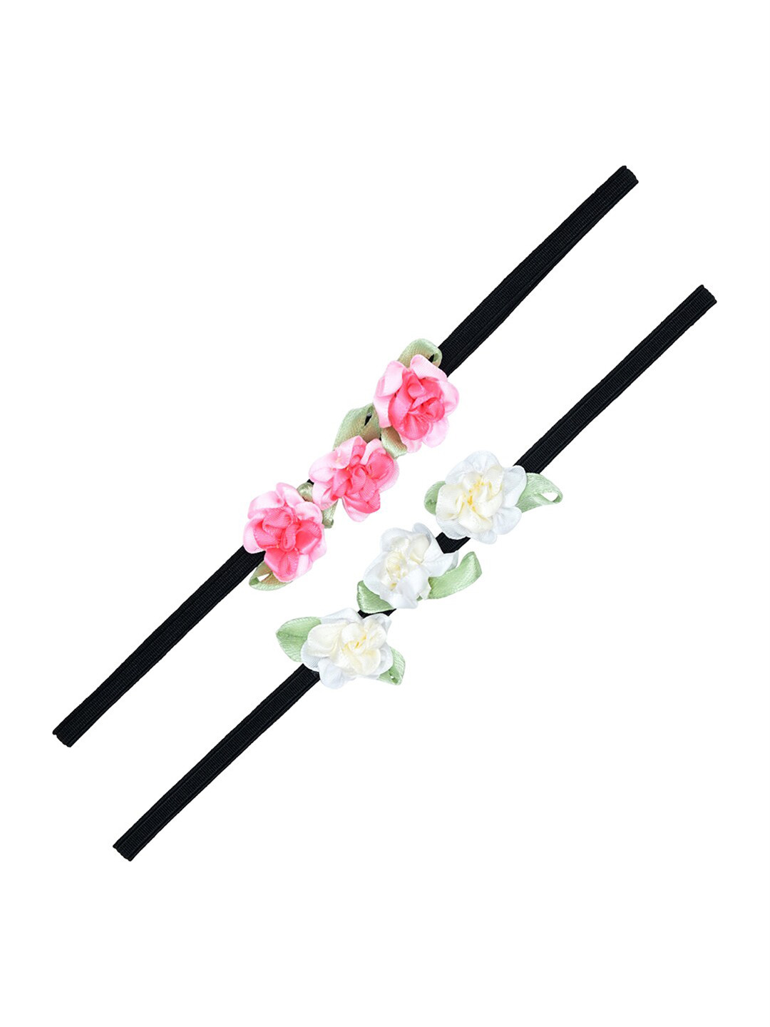 FUNKRAFTS Girls Set Of 2 Black & Pink Floral Embellished Hairband
