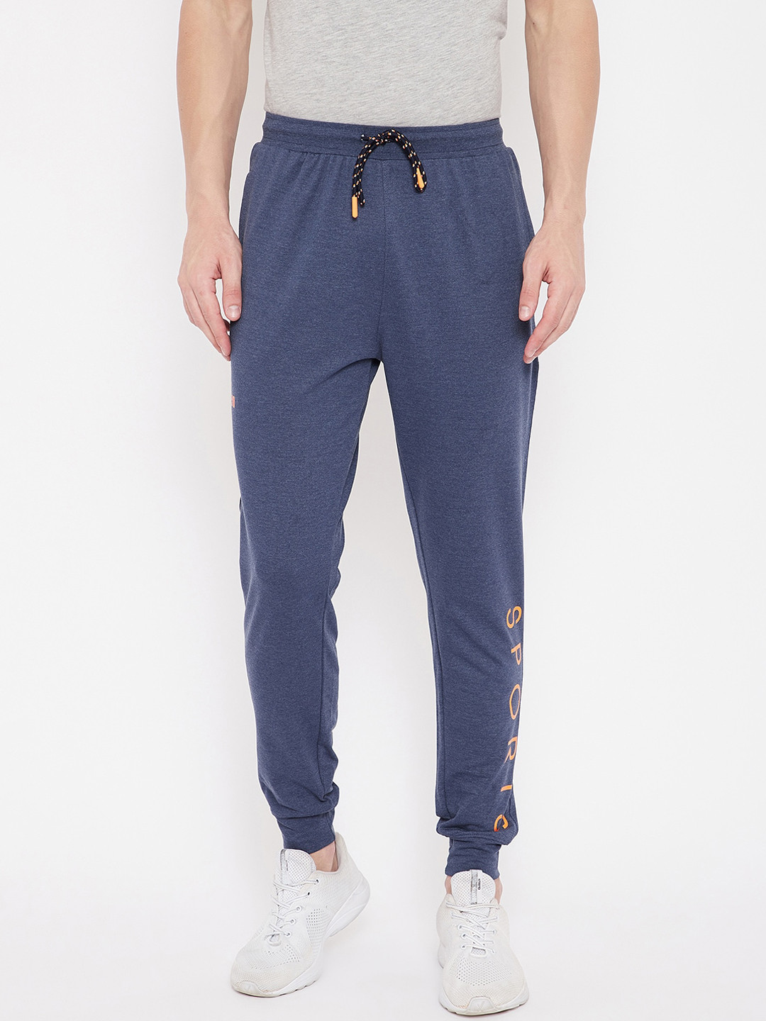 Duke Men Blue Solid Slim-Fit Cotton Joggers