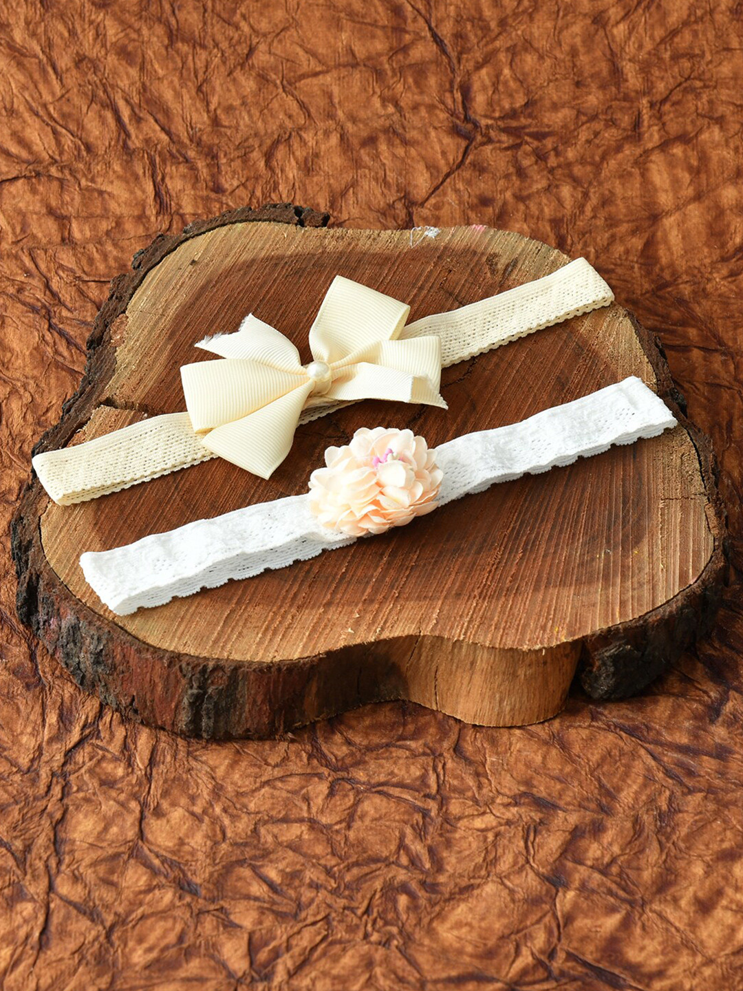FUNKRAFTS Girls Beige & White Set of 2 Lace Hairband